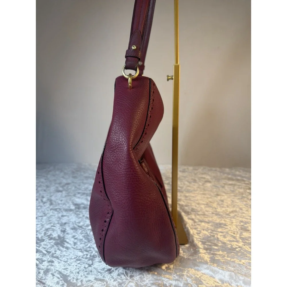 Kate Spade Leather Hobo Shoulder Bag Burgundy Pebbled Tassel Large Purse